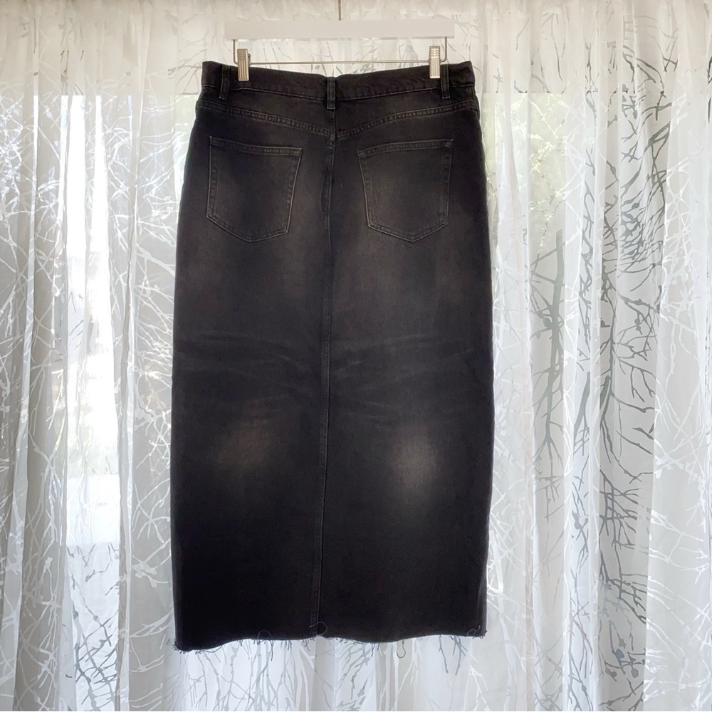 REFORMATION JEANS BLACK NILA DENIM FRONT SLIT MAXI SKIRT - Picture 7 of 15
